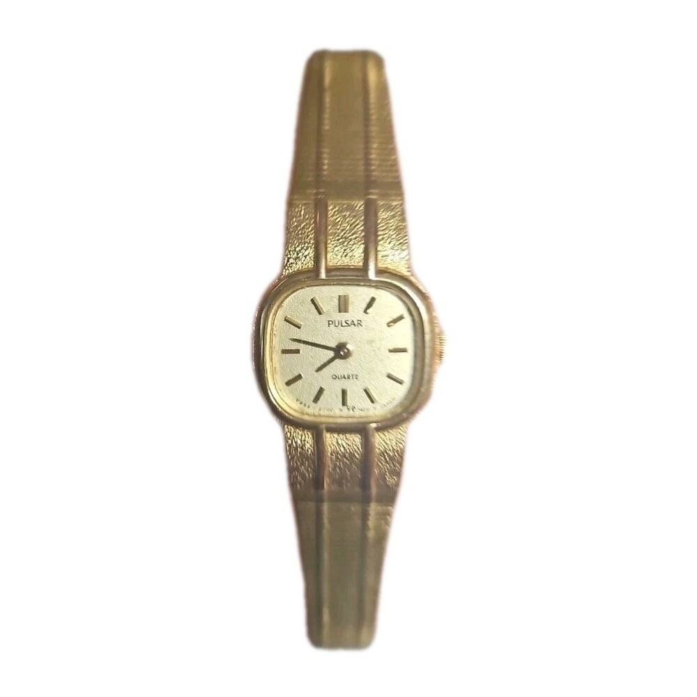 VTG Pulsar Watchv232 6550 Gold TONE Base Metal Bezel Stainless Steel QuartzChain